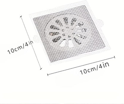 30 PC Disposable Shower Drain Hair Catcher Stickers 4"x4" Strong Adhesive Mesh Covers for Bathroom, Kitchen & Laundry Easy Apply & Remove
