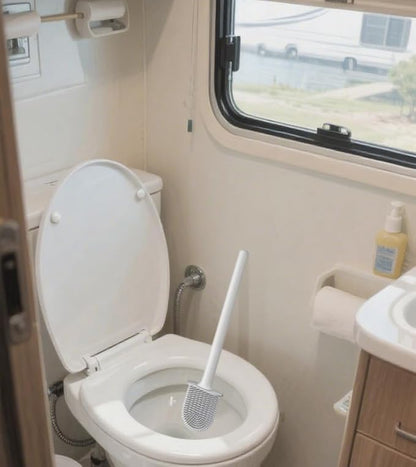 RV Silicone Toilet Brush with Holder, Toilet Bowl Brush for RV Travel Trailers/Campers, Anti-Drip Anti-Roll Compact Toilet Cleaner for Small Bathroom,Made by RVers for RVers