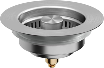 Kitchen Sink Drain Strainer, 304 Brushed Stainless Steel Pop Up Sink Stopper for US Standard 3-1/2 Inch, Upgraded 3 in 1 Sink Drain Strainer with Anti-Clogging Basket, Stainless Steel Filter