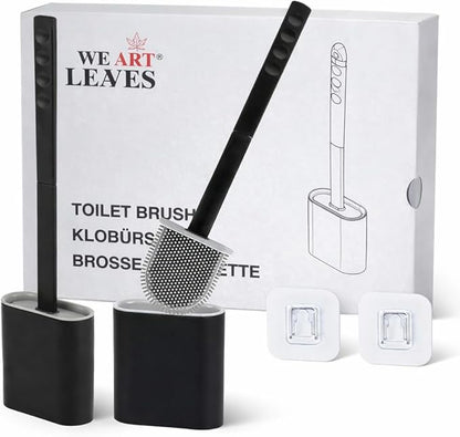 Modern Minimalist Silicone Black Toilet Brush with Holder - Pack of 2 Toilet Bowl Brush Set - Self-Cleaning & Splash-Free, Easy-Rinse Design with Wall Mounted Holder Bathroom Accessory.