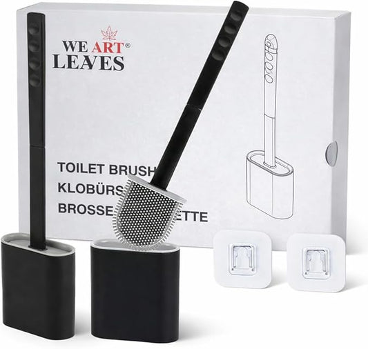 Modern Minimalist Silicone Black Toilet Brush with Holder - Pack of 2 Toilet Bowl Brush Set - Self-Cleaning & Splash-Free, Easy-Rinse Design with Wall Mounted Holder Bathroom Accessory.