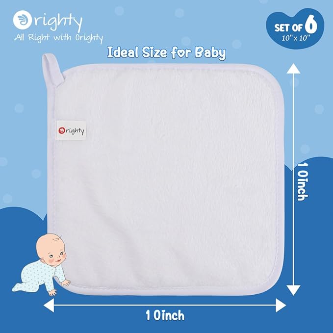 Orighty Baby Washcloths 6 Pack, Ultra Soft Flannel for Delicate Skin, Baby Wash Cloths for Newborns & Infants, Multi-Purpose Babies Bath Towels, Face Towels, Face Cloths, Babies Registry as Shower