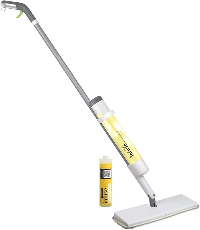 Casabella Infuse Multi-Surface Floor Spray Mop Cleaning Kit with Cleaning Concentrate Refill, White