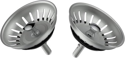 KANARY Kitchen Sink Basket Strainer Replacement for Standard Drains (3-1/2 Inch) Stainless Steel Body with Rubber Stopper (Pack of 2, Stianless Steel)