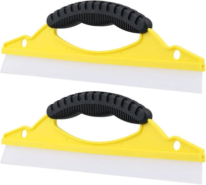 NUOBESTY 2pcs Soft Rubber Window Squeegee with Ergonomic Handle, Small Bow-Shaped Shower Glass and Mirror Cleaner for Bathroom and Car Paint Surfaces, Yellow