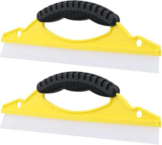 NUOBESTY 2pcs Soft Rubber Window Squeegee with Ergonomic Handle, Small Bow-Shaped Shower Glass and Mirror Cleaner for Bathroom and Car Paint Surfaces, Yellow