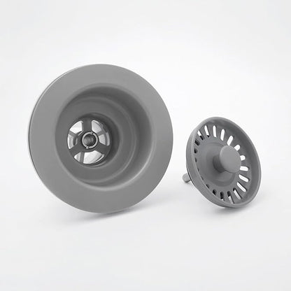 3-1/2 Inch Polymer Slate Gray Sink Drain Assembly with Basket Strainer and Stopper for Quartz, Granite or Fireclay Kitchen Sinks