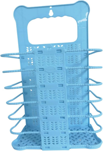 Collapsible Laundry Basket Small Blue Plastic Wall Hanging Laundry Hamper Space Saving Foldable Storage Basket for Bathroom Dirty Clothes Organizer Hollow Design