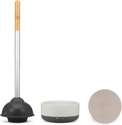 Full Circle Royal Plunge - Bathroom Toilet Plunger with Ceramic Holder and Instant-Dry Coating for Mold & Mildew Prevention, Easy to Clean & More Hygenic, White
