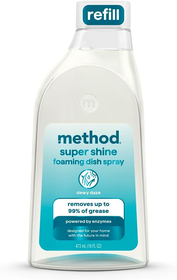 Method Super Shine Foaming Dish Spray Refill, Reuse With Trigger, Powered by Enzymes, Dewy Daze Scented, 16 fl oz