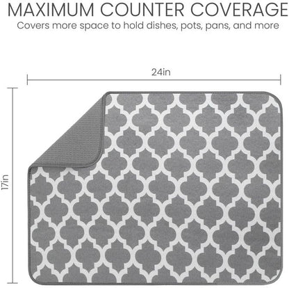 Bellemain XL Dish Mat 24" x 17" ( LARGEST MAT ) Microfiber Dish Drying Mat , Super absorbent ( Trellis )