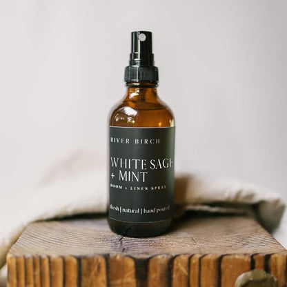 River Birch White Sage + Mint Scented Linen and Room Spray | Home Fragrance | 4 oz Glass Amber Bottle | Luxury Signature Scent | Handmade in Texas