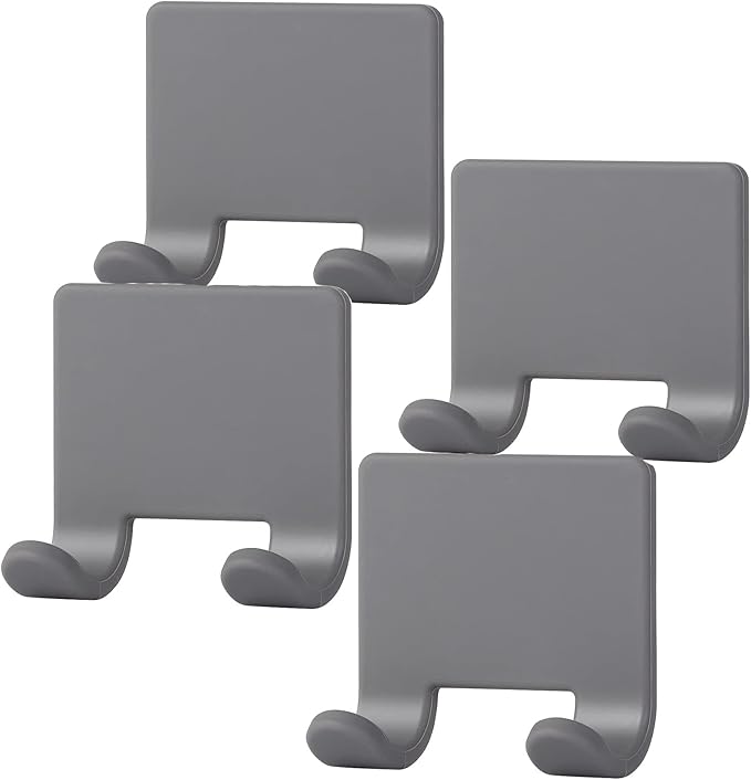 VANZAVANZU Razor Shaver Holder for Shower Wall Adhesive Hooks for Hanging, Bathroom Silicone Waterproof Decorative Shower Hooks Hair Brush Holder for Towel (4 Pack-Grey)