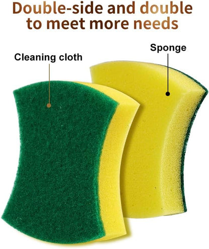Double Sided Polyester Household Cleaning Sponge Waist Shape Eco Non-Scratch Scrub Pads Kitchen Scrub Dish, Dinnerware, Pan, Pot, Rags Holder, Glass, Dishwasher, Sink Bathroom, Pack of 2