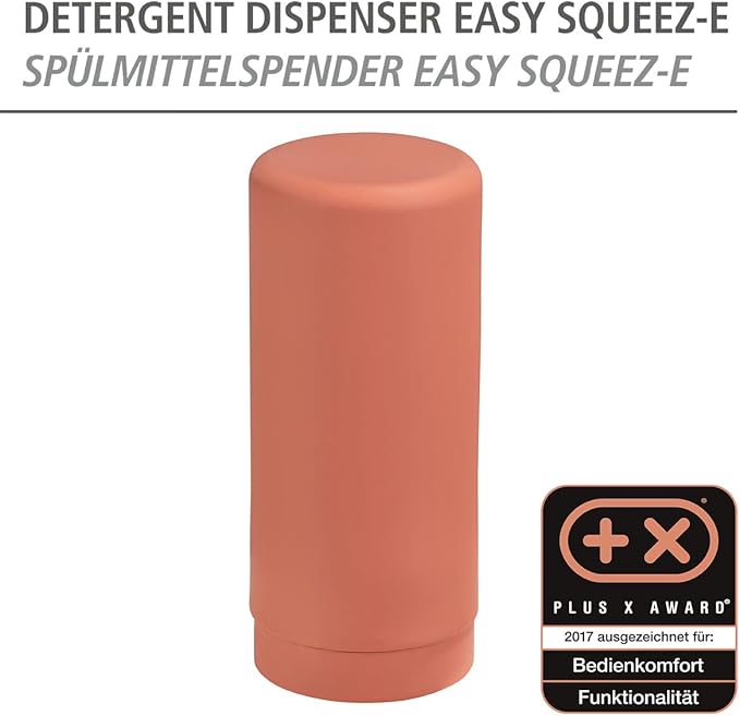 WENKO Easy Squeeze Dish Soap Dispenser for Kitchen Sink, Squeeze Bottle for Washing Up Liquid and Hand Soap, Round refillable Plastic Bottles, Easy to Fill and to use, 8.5 oz, Brick red