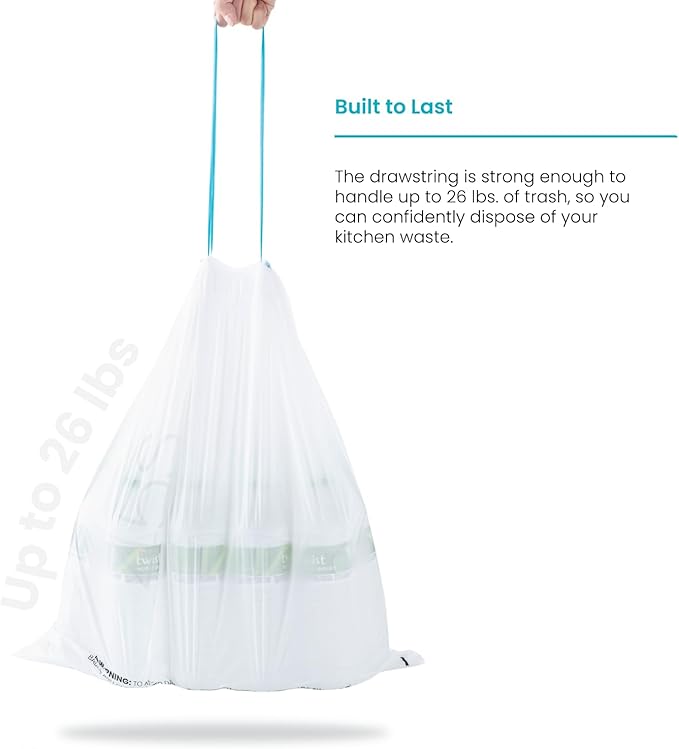 Home Zone Living 12 Gallon Kitchen Trash Bags with Drawstring Handles, Heavy Duty Custom Fit Design for Standard 45 to 50 Liter Kitchen Trash Cans, Code 45S, 30-Count