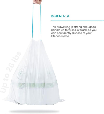 Home Zone Living 12 Gallon Kitchen Trash Bags with Drawstring Handles, Heavy Duty Custom Fit Design for Standard 45 to 50 Liter Kitchen Trash Cans, Code 45S, 30-Count