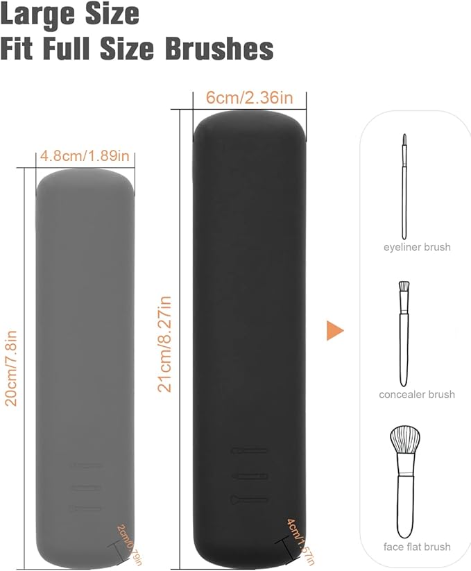 FERYES Large Travel Makeup Brush Holder, Magnetic Anti-fall Out Silicon Portable Cosmetic Face Brushes Holder, Soft and Sleek Makeup Tools Organizer for Travel- (8.27 * 2.36 * 1.57)