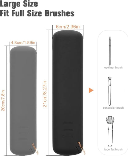 FERYES Large Travel Makeup Brush Holder, Magnetic Anti-fall Out Silicon Portable Cosmetic Face Brushes Holder, Soft and Sleek Makeup Tools Organizer for Travel- (8.27 * 2.36 * 1.57)