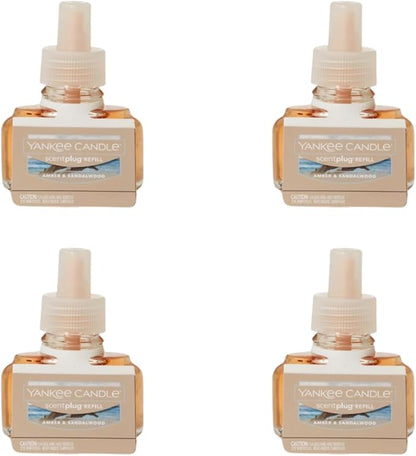 Yankee Candle ScentPlug Refill for Plug in Air Fresheners, Scented Oil Refills, Long Lasting Home Fragrance, Amber & Sandalwood (Pack of 4)