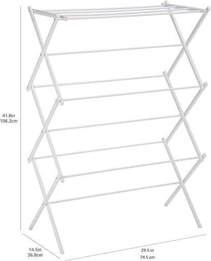 Amazon Basics Foldable Portable Clothes Drying Rack for Indoor Air Drying, Collapsible Design, 14.5" D x 29.5" W x 41.8" H, White