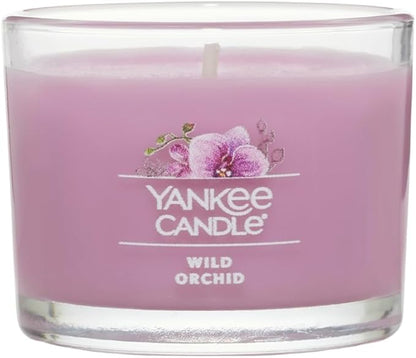 Yankee Candle Mini Jar, Wild Orchid Floral Fragrance, Decorative Votive Candle Set for Gifting and Ambience, Clean Burning Natural Fiber Wick, 1.3 Ounce (Pack of 4)