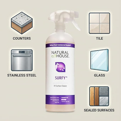 Natural House Surfy - Probiotic All-Purpose Cleaner Spray - Multi-Surface Formula - Plant-Based - Lavender Sage Scent - 128 oz
