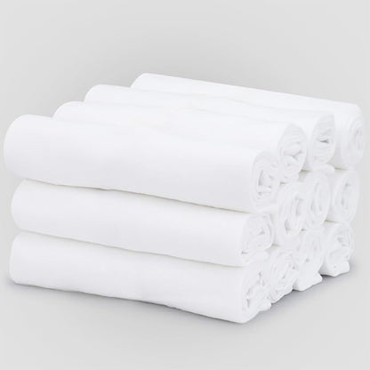 TEXAS LINEN CO. 100% Cotton Dish Cloths - Flour Sack Kitchen Towels - Cotton Blank Towel - Thick Absorbent Quick Dry, Machine Washable - Cleaning & Drying - 28"x28" - Pack of 12 (White)