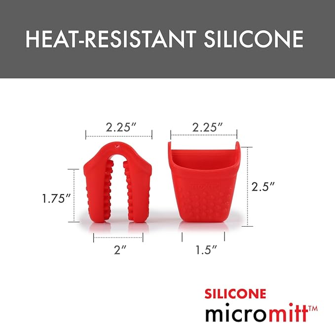 Dexas Micromitt Silicone Oven Mitts - Heat Resistant to 450°F, Set of 2, Dishwasher Safe, Non-Slip Grip, Red