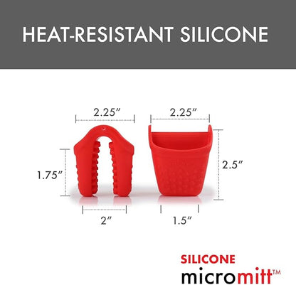 Dexas Micromitt Silicone Oven Mitts - Heat Resistant to 450°F, Set of 2, Dishwasher Safe, Non-Slip Grip, Red
