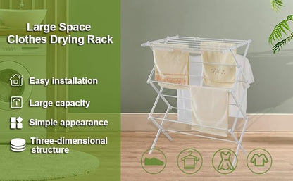 3 Tiers Foldable Clothes Drying Rack, Vertical Laundry Rack Portable and Collapsible for Storage Indoor Outdoor, Pearly White