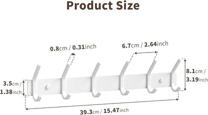 GWAAZXGZ Coat Rack Wall Mount Hooks - 15 Inch Matte White Metal 6-Hook Organizer Wall Mounted, Modern Kids Room, Entryway & Bathroom Hanger for Beach Towels, Coats, Purses, Bags (1 Pack)