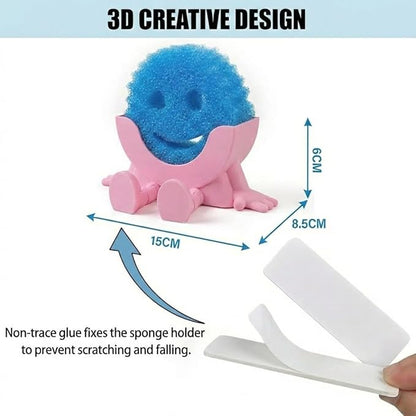 Creative Hanging Sponge Holder with Drainage/Traceless Glue, 3D Printing Countertop Funny Sponge Holders for Kitchen Sink, Keeps Your Sponge Dry & Smiling, for Scrub Daddy Holder (1, Pink)