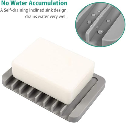 3PCS Self Draining Soap Holder, Premium Silicone Soap Dish, Soap Saver for Shower, Bathroom, Kitchen, Bath Tub, Sponges, Keep Soaps Bars Dry Clean, Easy Clean, Extend Soaps Life