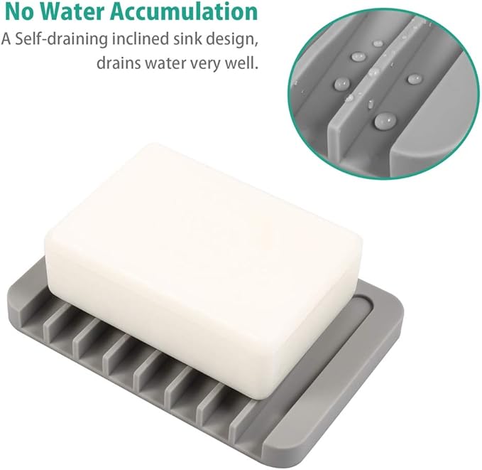 3PCS Self Draining Soap Holder, Premium Silicone Soap Dish, Soap Saver for Shower, Bathroom, Kitchen, Bath Tub, Sponges, Keep Soaps Bars Dry Clean, Easy Clean, Extend Soaps Life (Blue)