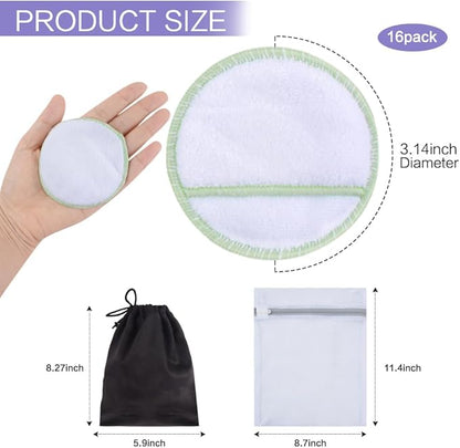 SUNLAND Reusable Makeup Remover Pads for Face,Eye,Lips 16 Pack Microfiber Face Cleansing Gloves Washable with Laundry Bag and Travel Bag Rounds Toner Pads（Round 3.15inchx16 White）