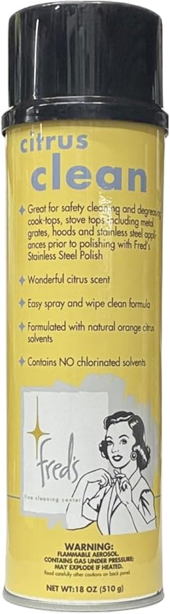 Fred's Fine Cleaning Center Citrus Clean Natural Orange Degreaser Spray - Heavy Duty Kitchen Cleaner for Stoves, Grills, Stainless Steel & Multi-Surface - Foaming Formula, Fresh Citrus Scent, 18 oz