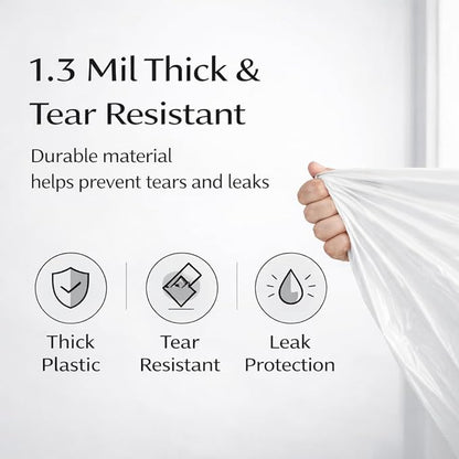 30 Gallon Drawstring Trash Bags, 50 Count, 1.3 Mil Extra Strong White Large Garbage Bags, Unscented Trash Liners for Kitchen, Office & Everyday Yard Cleanup, Fits 100-115L Cans