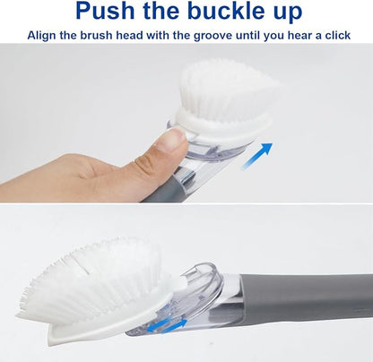 CELOX Dish Brush with Soap Dispenser, Heavy Duty Dishwand Kit, Includes 1 Wand & 3 Dish Brush Refill Heads