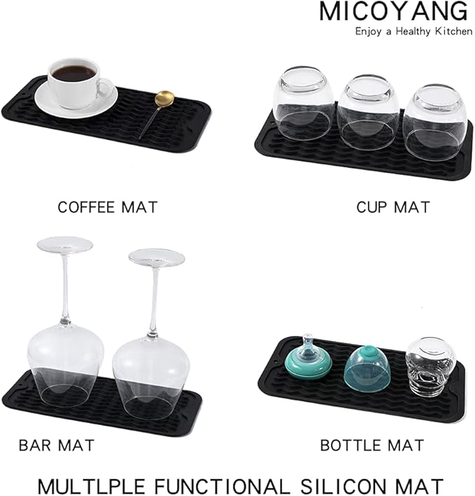 MicoYang Silicone Dish Drying Mat for Multiple Usage,Easy clean,Eco-friendly,Heat-resistant Silicone Mat for Kitchen Counter or Sink,Refrigerator or Drawer Liner Black S 12 inches x 6 inches