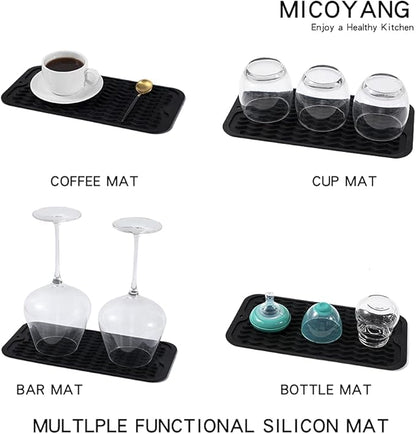 MicoYang Silicone Dish Drying Mat for Multiple Usage,Easy clean,Eco-friendly,Heat-resistant Silicone Mat for Kitchen Counter or Sink,Refrigerator or Drawer Liner Black S 12 inches x 6 inches