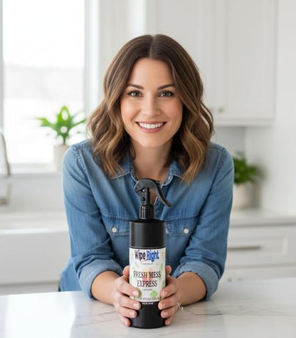 Wipe Right Cleaning Solution- Fresh Mess Express- Multi Purpose Household Daily Cleaner. Plant Based 16 oz. Peaches And Mint Scented. Use in Kitchen, bathroom, countertop,walls,fridge,stove