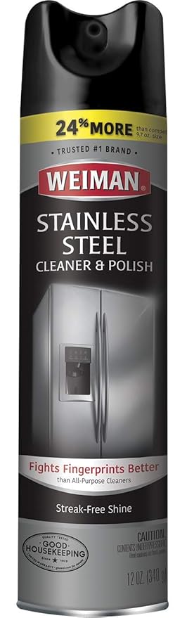 Weiman Stainless Steel Cleaner and Polish Spray, Fights Fingerprints, Leaves No Streaks, 12 Oz