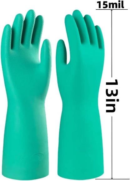 13 inch Nitrile Rubber Dishwashing Gloves 2 Pairs Waterproof, Reusable, Suitable Home Cleaning, Bathroom, Kitchen