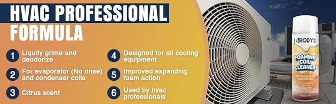 BRODYS Foaming AC Coil Cleaner - For A/C and Refrigeration Units - No Rinse Formula, Cleans and Deodorizes, Condenser Coils (18oz) (3 Pack)