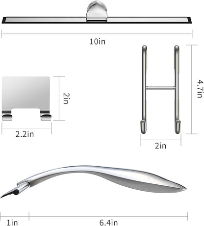 Shower Squeegee and Window Squeegee, Stainless Steel, 100% Streak-Free, Cleaner for Bathroom Showers Glass Doors, Home Mirrors, Car Windows Wiper, Adhesive Holder, Shower Door Hook, 10 Inch, Silver