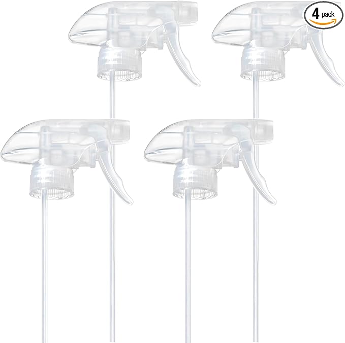 4-Pack Spray Nozzle for Bottles, Spray Bottle Nozzle Replacement with 3 Settings (Mist, Stream, Off) - Fits 8oz & 16oz Bottles for Garden, Kitchen, Pet, Car & Cleaning (Clear)