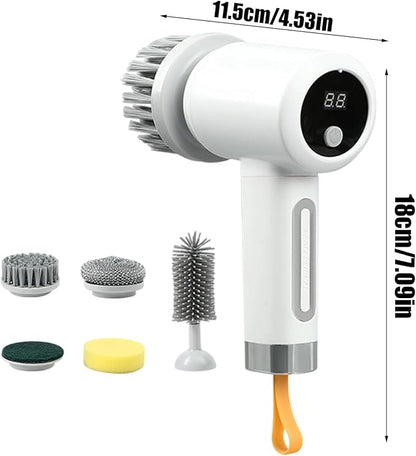 Electric Scrubber | 3-Level Electric Adjustable Household Tool with 5 Brush Heads | Shower Scrub Brush | for Bathtub Tile Grout Floor Toilet Kitchen Wall Home Household Apartment Car Baseboard Washing