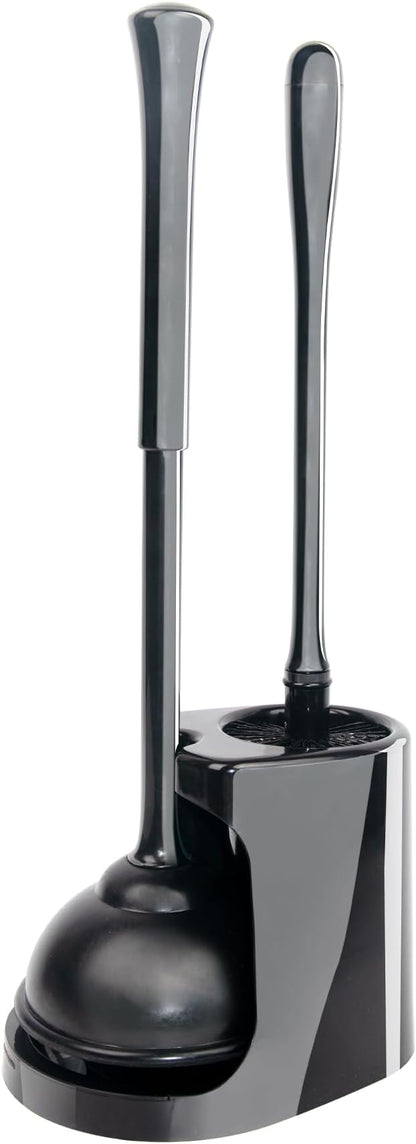 CELOX Black Toilet Plunger and Brush Set with Holder for Bathroom, 1 Set,Silver-Black