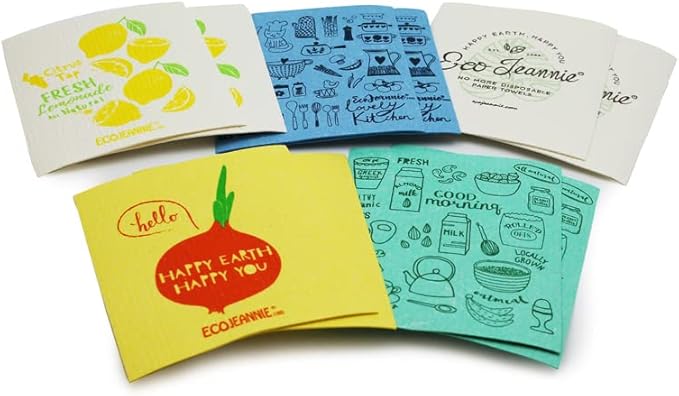 (10 Pack) Eco-Friendly Reusable German Cleaning Cloth 100% Biodegradable Cellulose Sponge Cloths, Kitchen Cloths, GMO-Free, Reusable - Made in Germany Packaged in P.R.C.